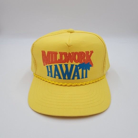 Vintage Millwork Hawaii Neon Yellow Rope Adjustable Snapback Trucker Hat Cap - Picture 3 of 10